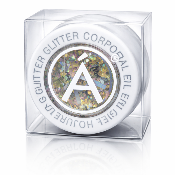 GEL HOJUELAS GLITTER BLANCO Y DORADO