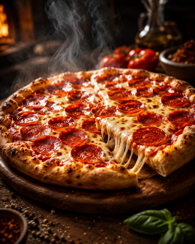 pizza mostrador peperoni queso orilla